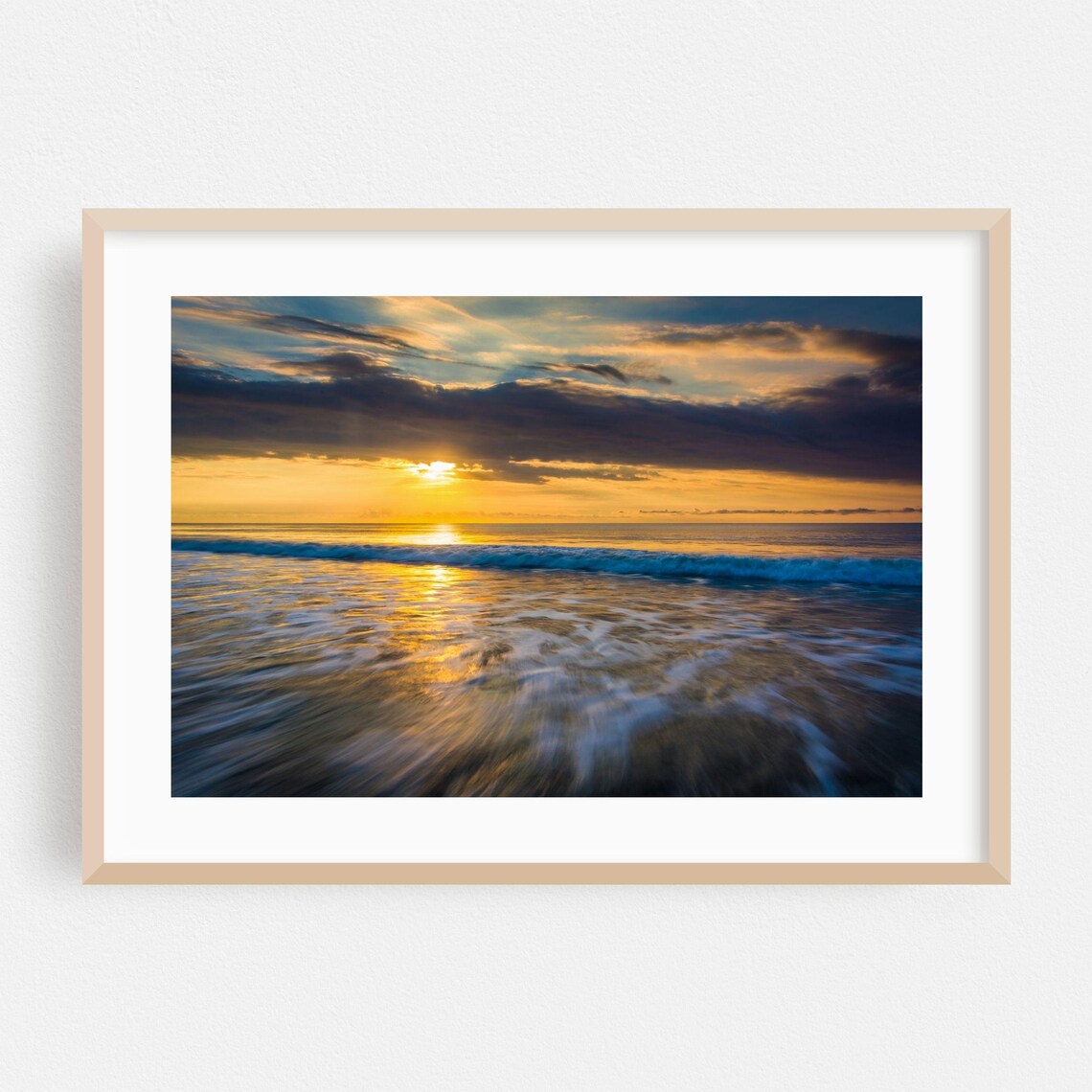 Charleston South Carolina Golden Sunset Over Rolling Ocean Waves Poster