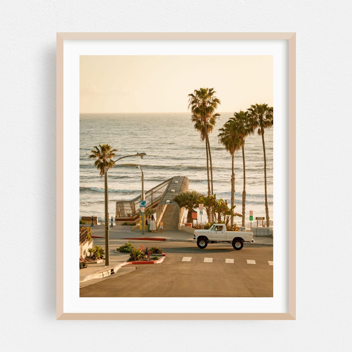 San Clemente Beach Sunset Street with Palm Trees Photo Poster