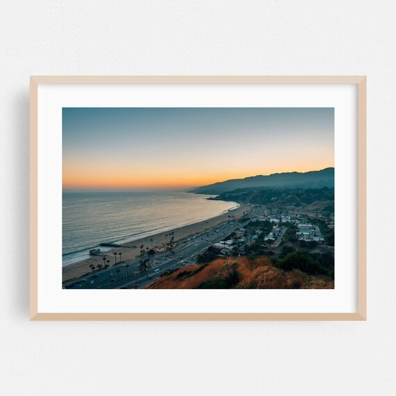 Golden Los Angeles Beach Sunset Aerial Palm Tree Coastline Poster