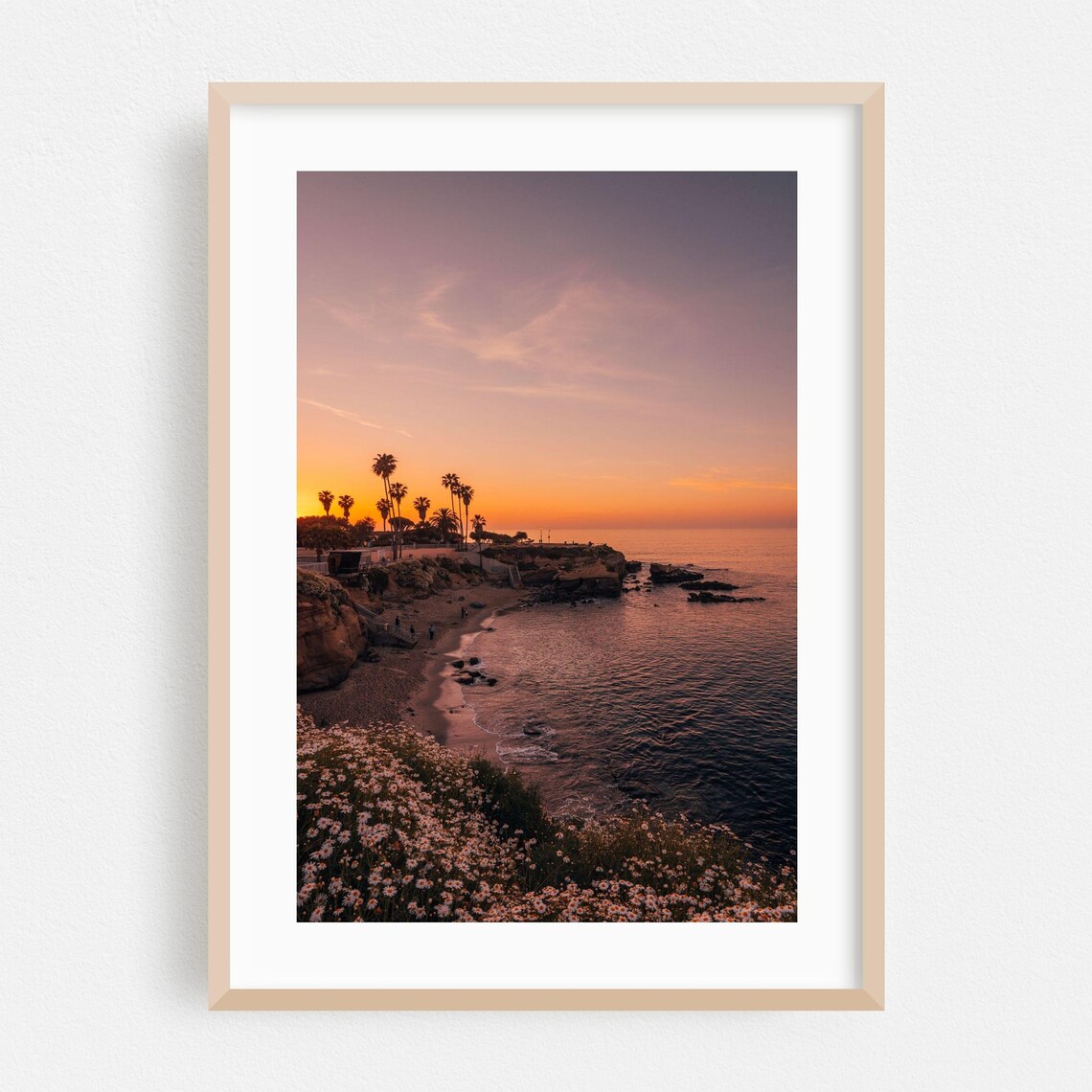 La Jolla Sunset Beach Palms Rocky Ocean Cove Coastal Photo Poster