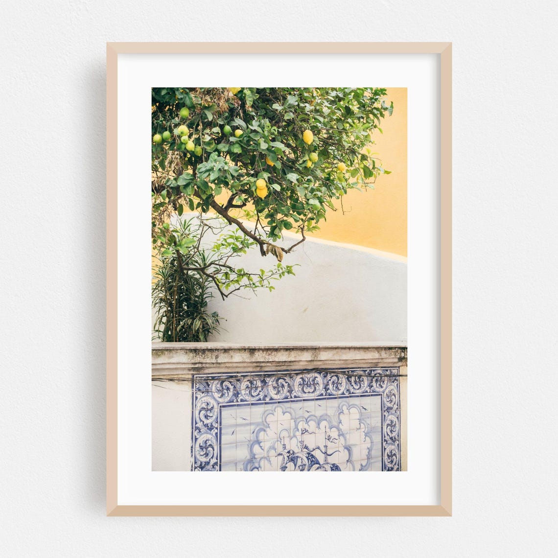 Lemon Tree Blue Tile Wall Mediterranean Botanical Sunshine Poster