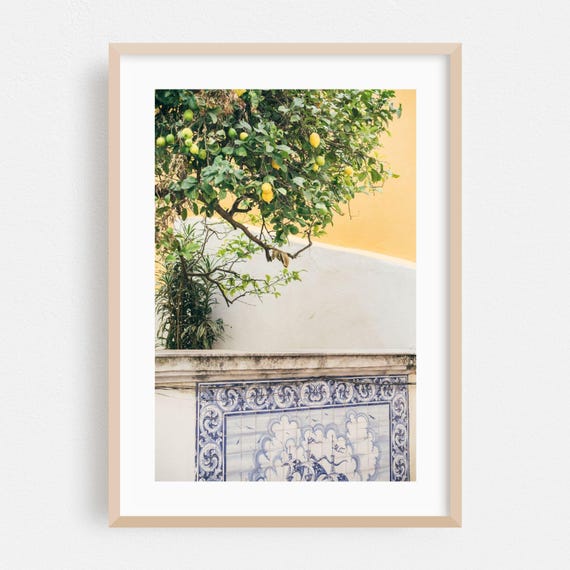 Lisbon Print Portugal Wall Art Lemon Framed Botanical Home Decor Fruit Poster Architecture Fine Tropical Vintage Summer