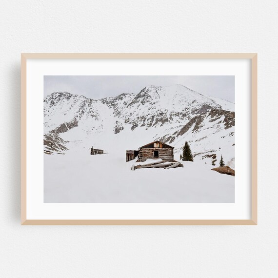 Abandoned Log Cabin In Snowy Mountain Landscape Winter Scene Poster