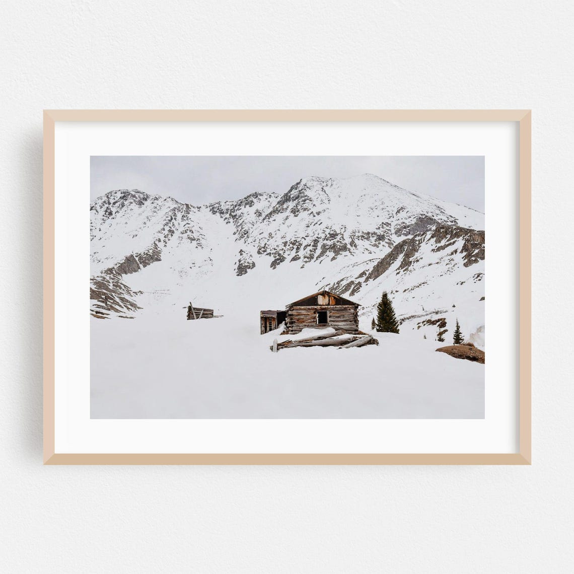 Abandoned Log Cabin In Snowy Mountain Landscape Winter Scene Poster
