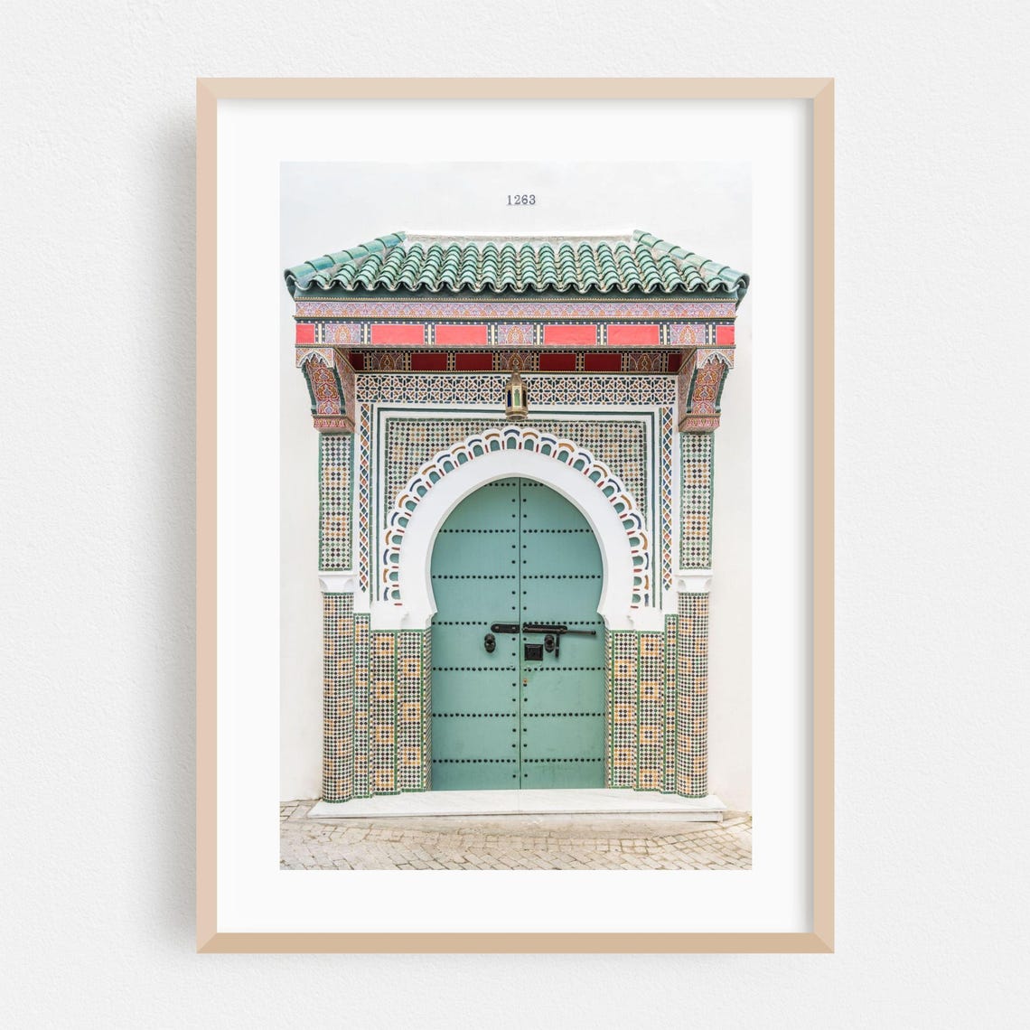 Tangier Morocco Mint Green Studded Door With Mosaic Gate Travel Poster
