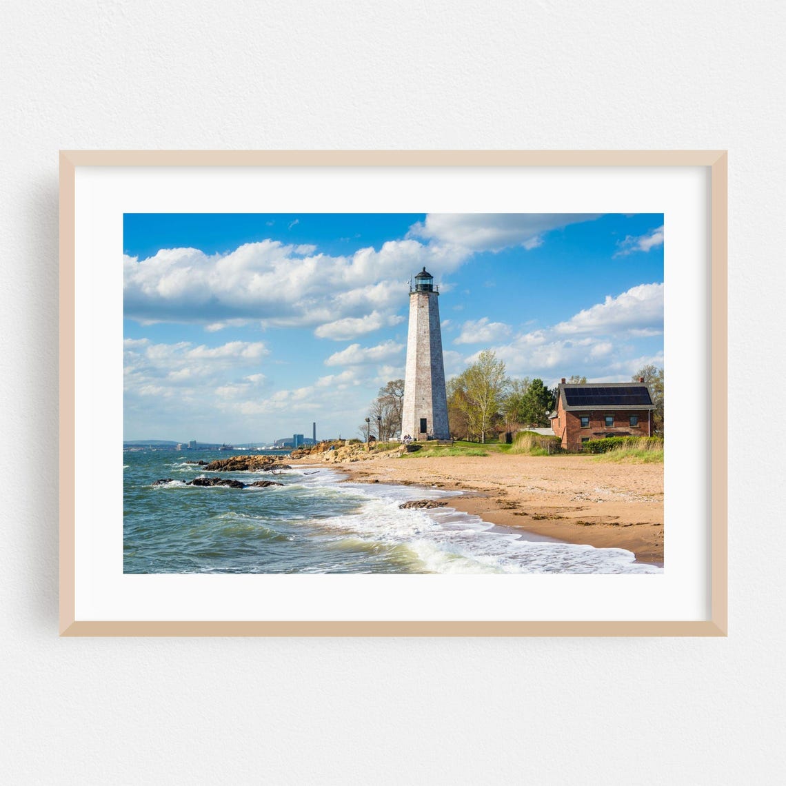 Connecticut Lighthouse on Sunny Rocky Beach Daytime Photo Poster