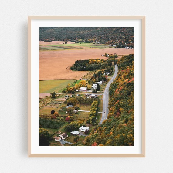 New York Autumn Valley Aerial View Winding Road Farmland Poster