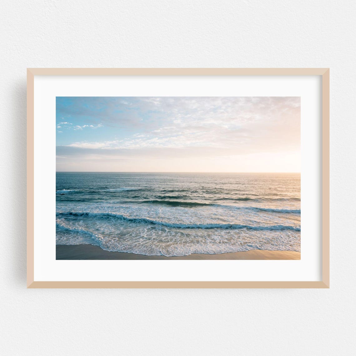 Laguna Beach California Ocean Sunrise Waves and Soft Sky Poster