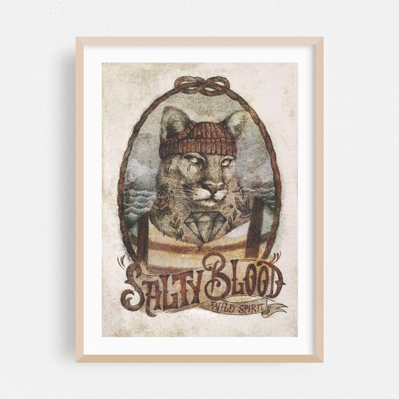 Salty Blood Wild Spirit Cougar Beanie Vintage Portrait Poster