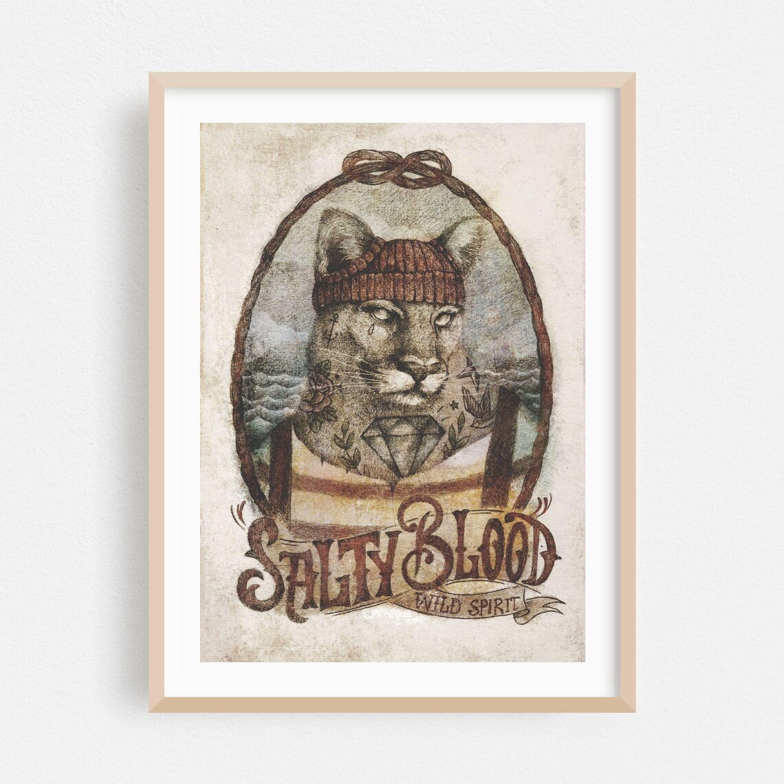 Salty Blood Wild Spirit Cougar Beanie Vintage Portrait Poster