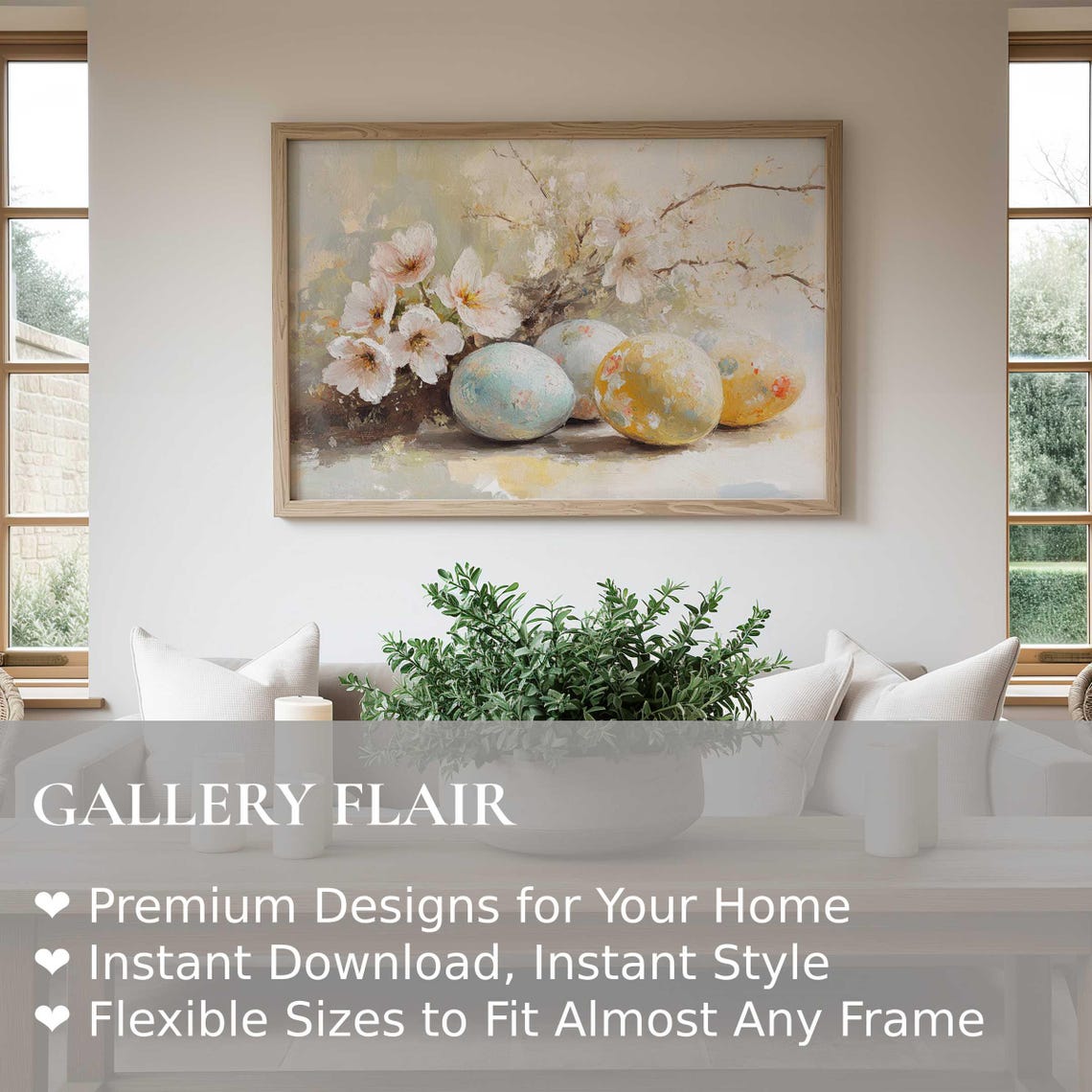 Decorated Easter Eggs White Blossoms Spring Still Life Poster - Image 2