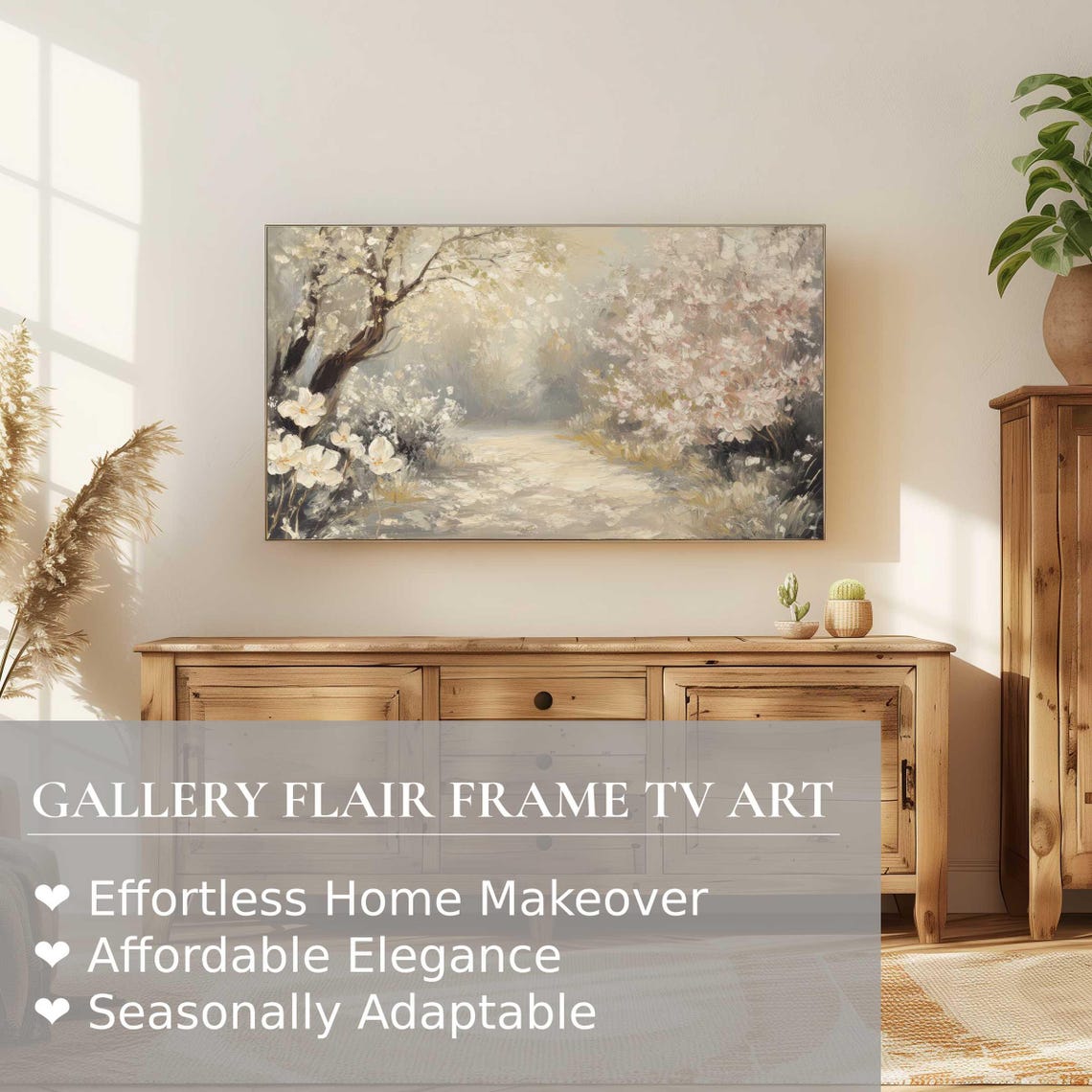 White Blossom Path Vintage Spring Landscape Impressionist Poster - Image 2