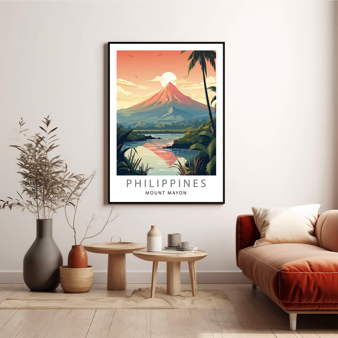 Philippines Travel Poster, Minimalist Mount Mayon - Image 4