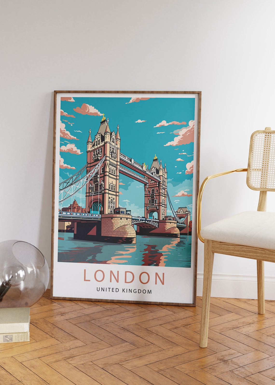London Tower Bridge Blue Sky Thames River View Travel Poster - Image 3
