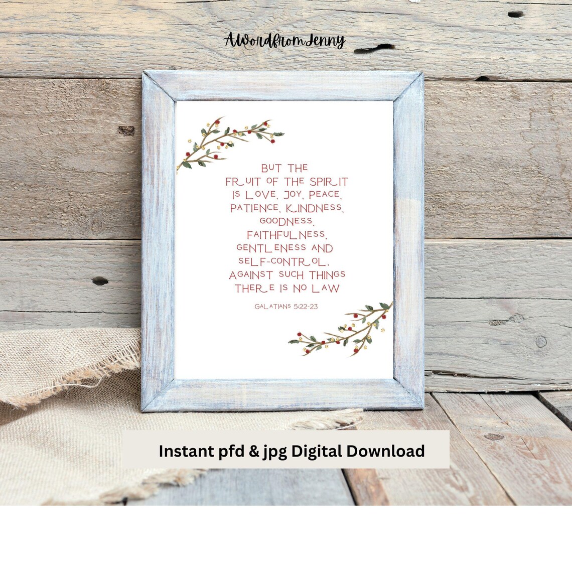 Fruit of the Spirit Galatians 5 22 23 Red Berry Branch Poster - Image 2