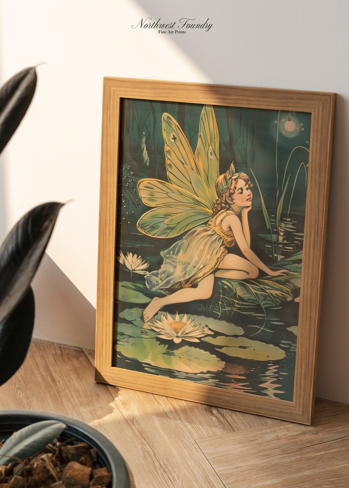 Moonlit Lily Pad Fairy Water Lilies Vintage Fairytale Postcard Poster - Image 3