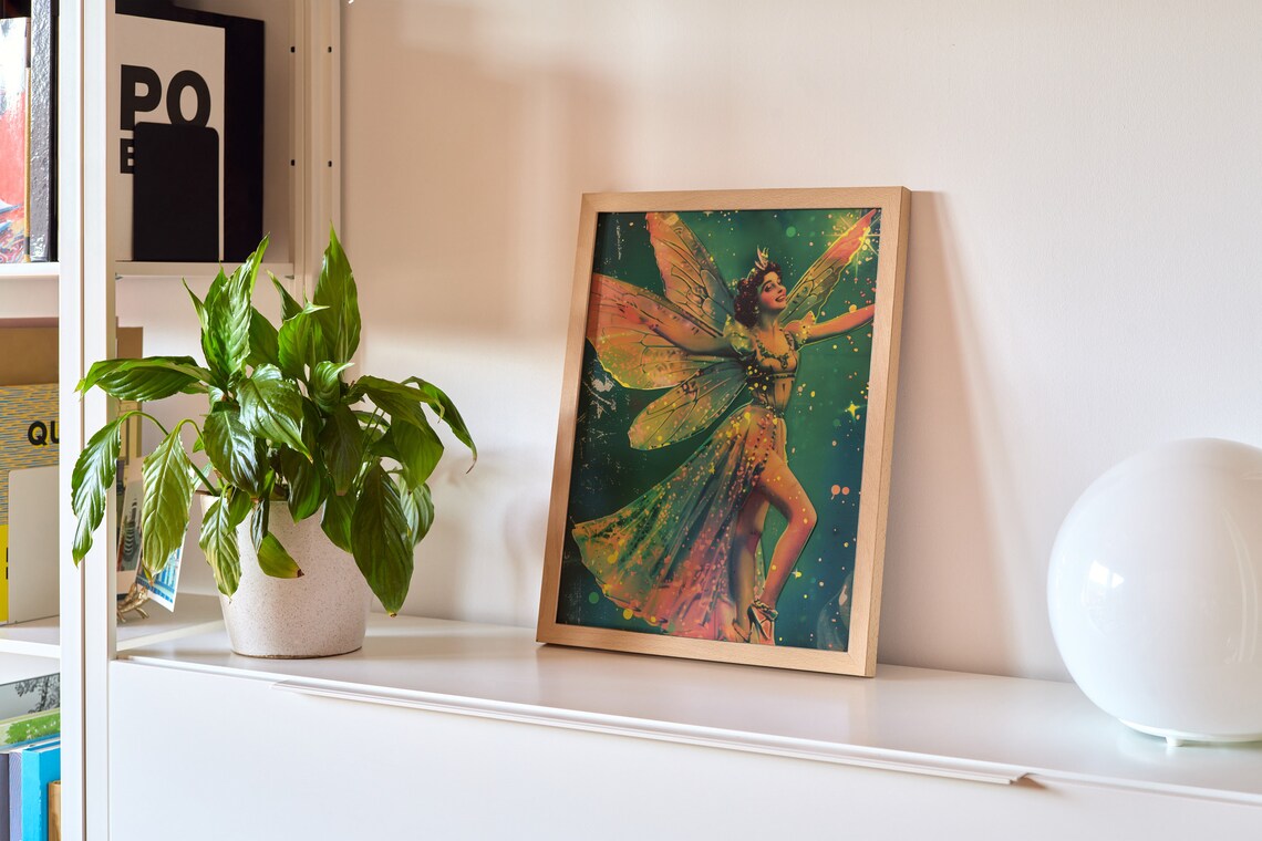 Iridescent Dancing Fairy Teal Night Vintage Fairytale Postcard Poster - Image 3