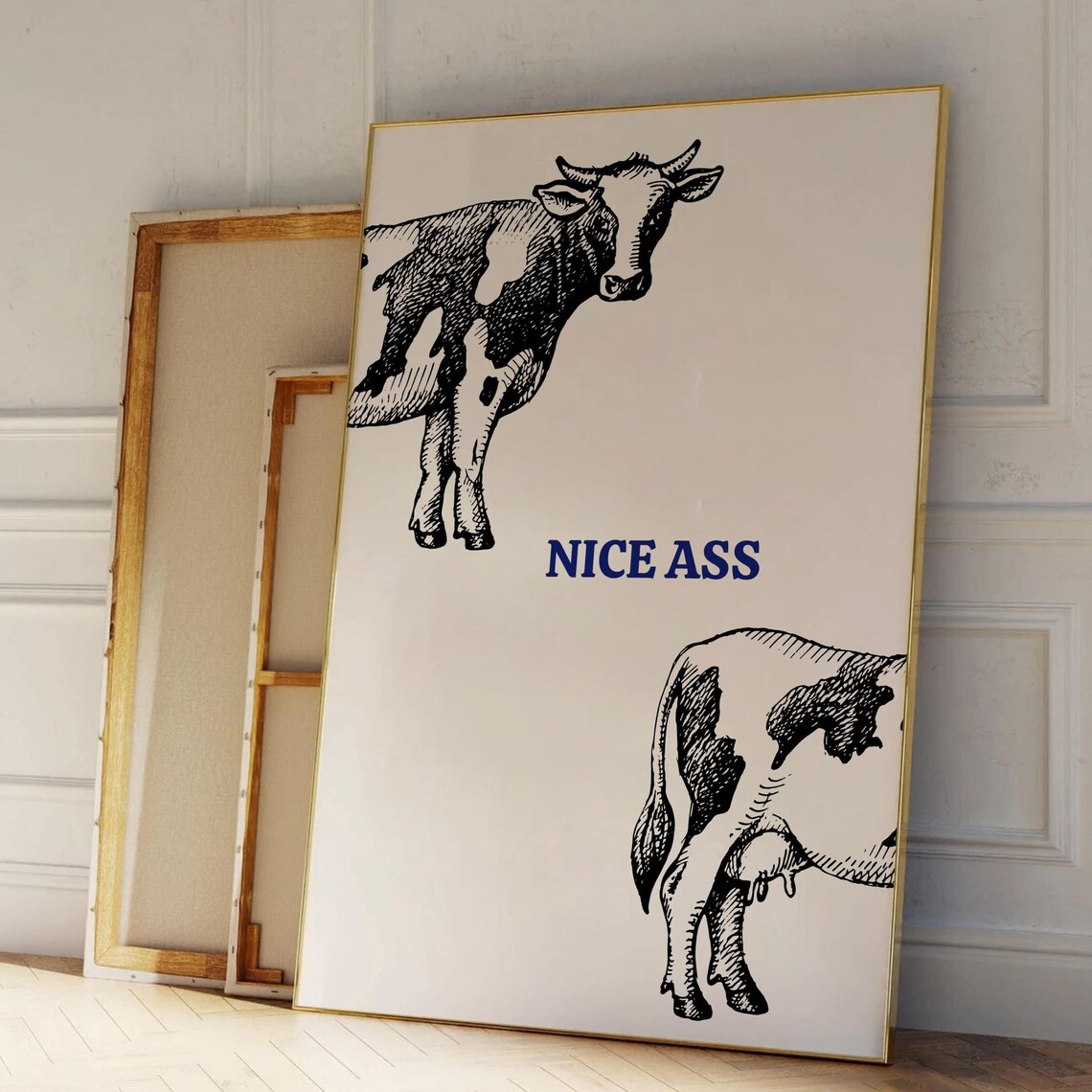 Nice Ass Cow Vintage Etching Style Funny Bathroom Humor Poster