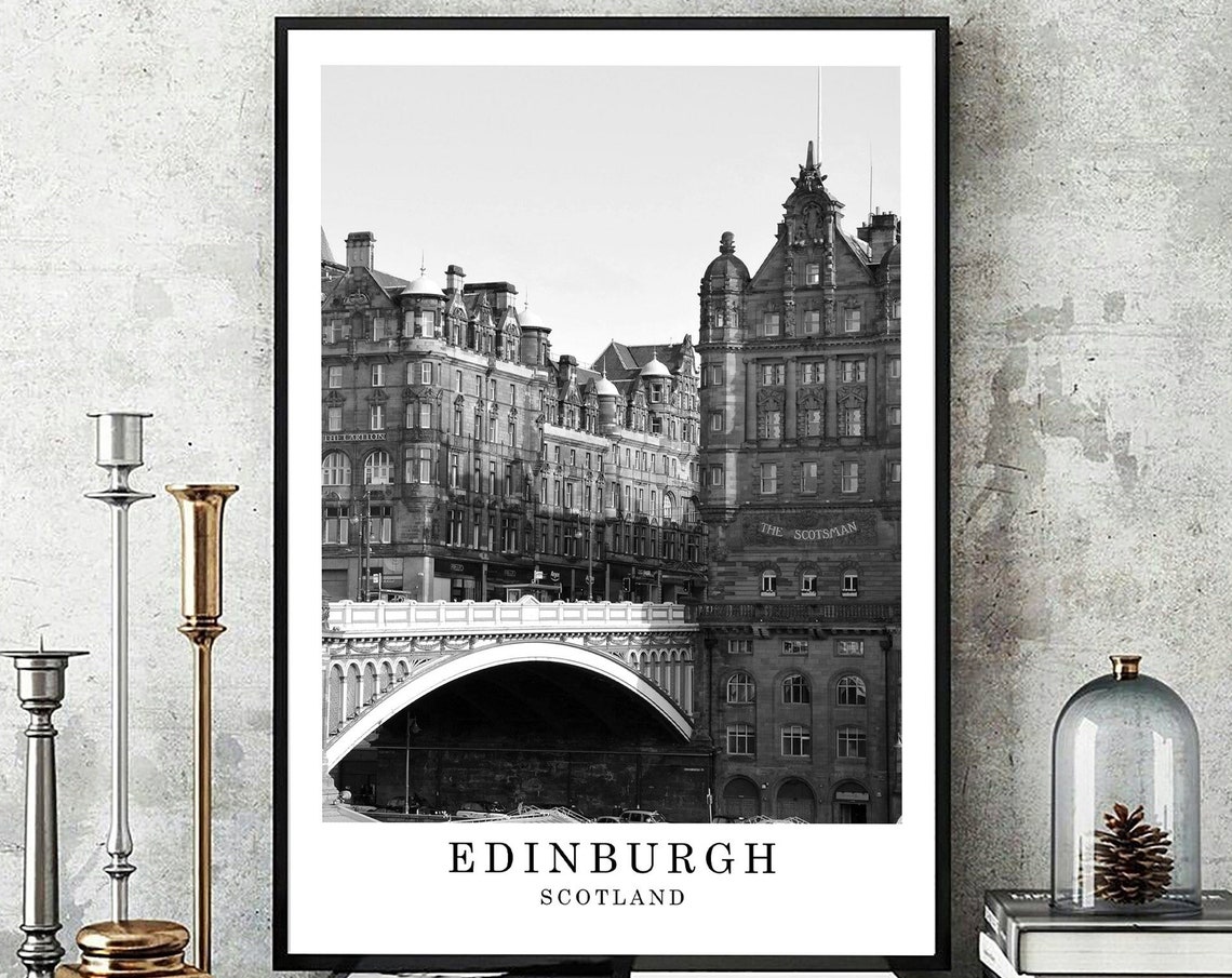 Edinburgh Scotland Old Town Bridge Black And White Travel Poster