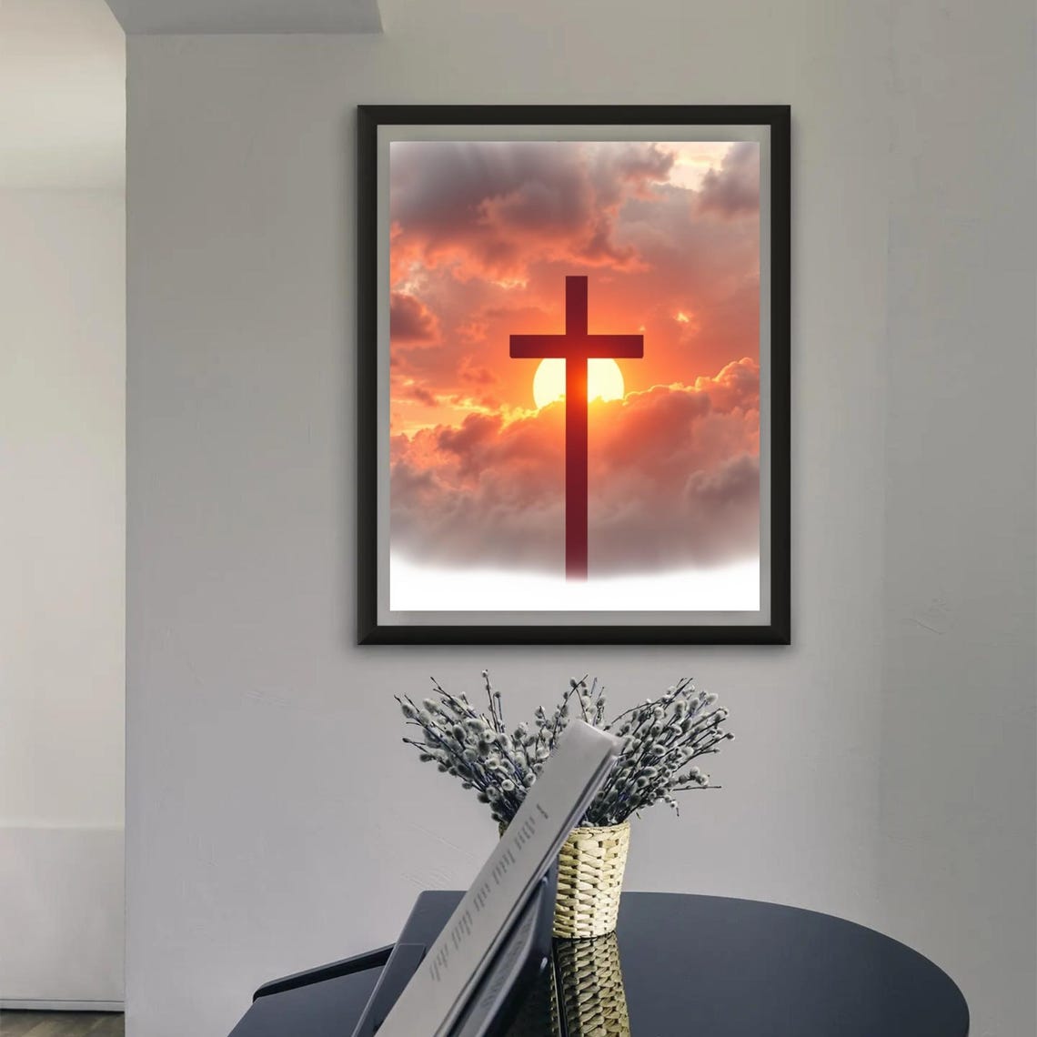 Cross Silhouette Orange Sunset Clouds Sky Hope Faith Christian Poster - Image 3
