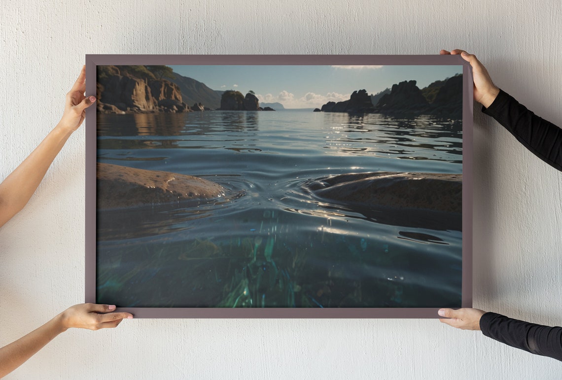 Crystal Clear Water Between Dark Rocks Zen Coastal Lake Poster - Image 3