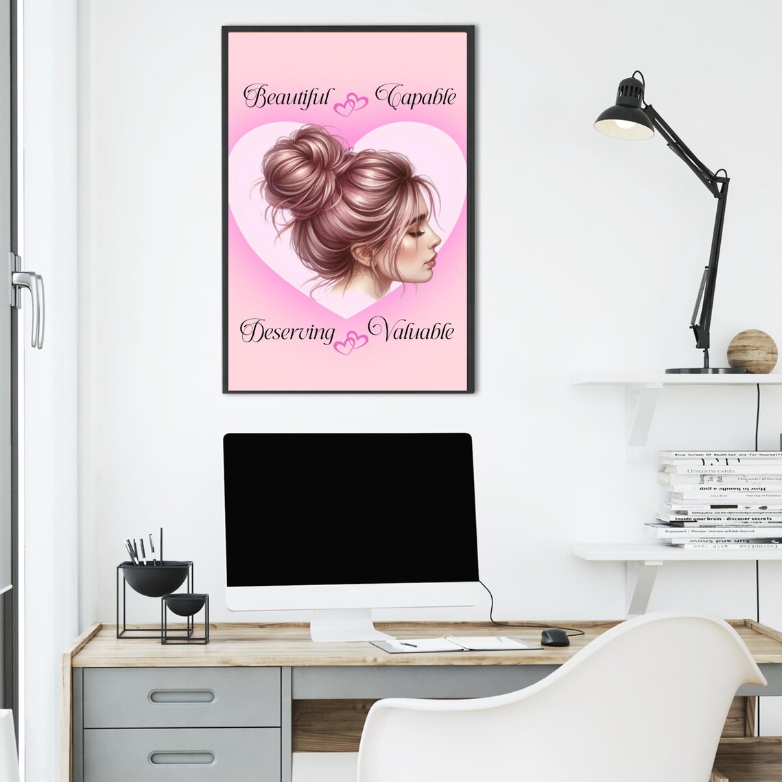 Beautiful Capable Deserving Valuable Empowerment Quote Pink Heart Print - Image 2