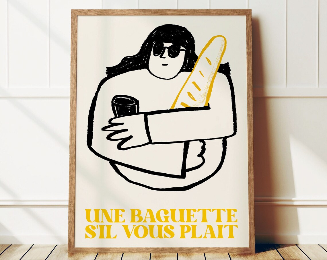 French Baguette Art Print, Mid-Century Kitchen Style