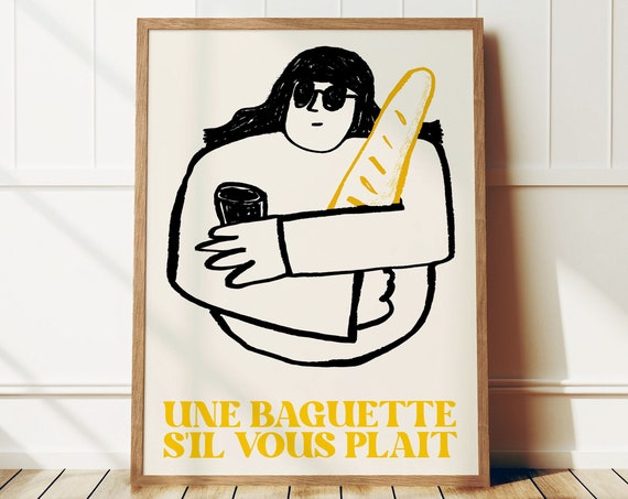 French Baguette Art Print, Mid-Century Kitchen Style