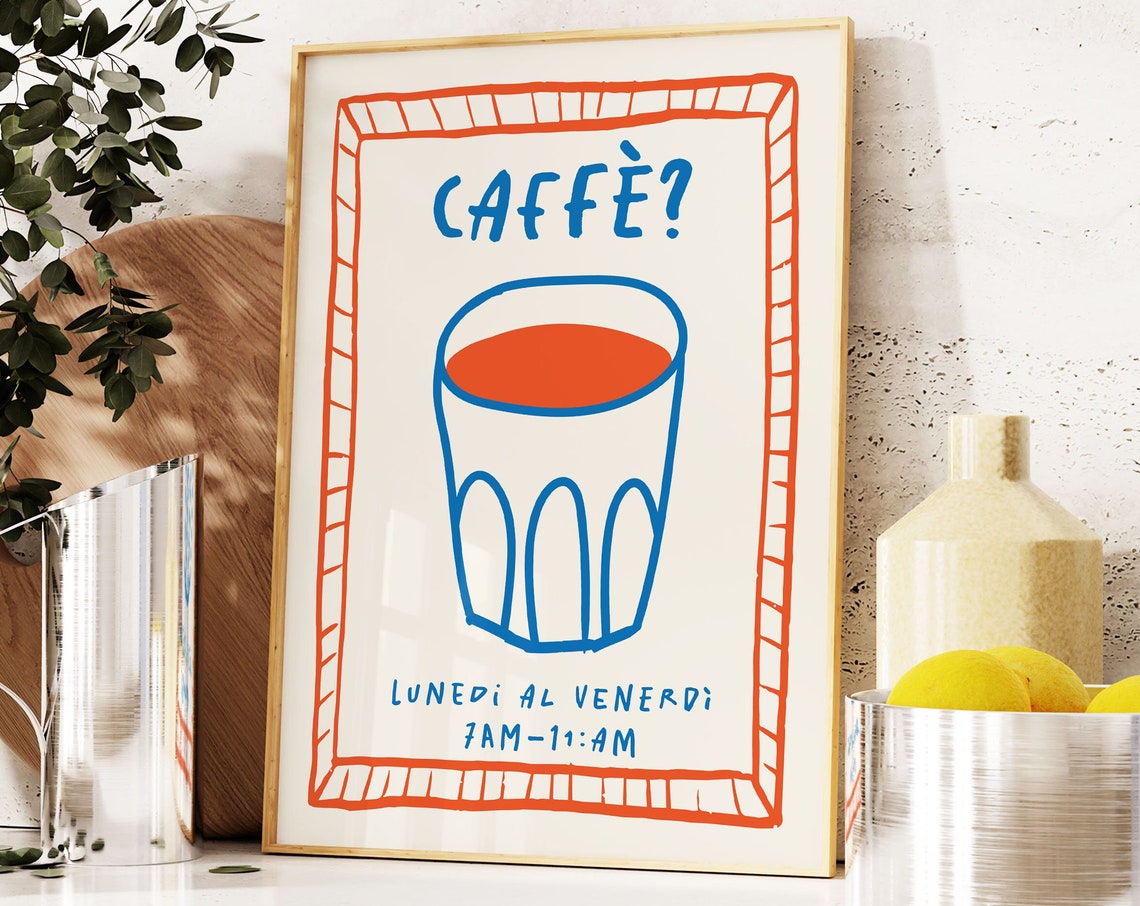 Retro Caffe Poster Italian Coffee Print Espresso Coffee Art Print Modern Kitchen Maximalist Wall Art Kitchen Decor Coffee Bar Decor
