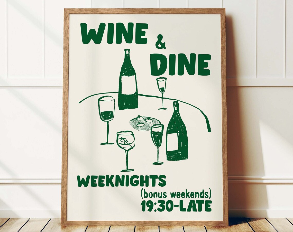 Wine Dine Club Retro Mid-Century Kitchen Art Print