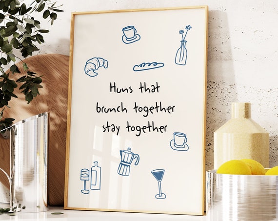 Breakfast Print Girl Aesthetic Wall Art Trendy Best Friends Bff Poster Kitchen Wall Art Food And Drink Illustration Coffee Wine Art