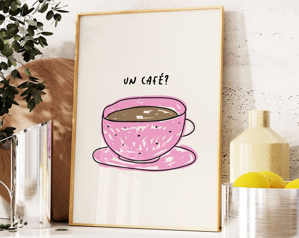 Retro Spanish Coffee Art Print, Maximalist Kitchen Decor