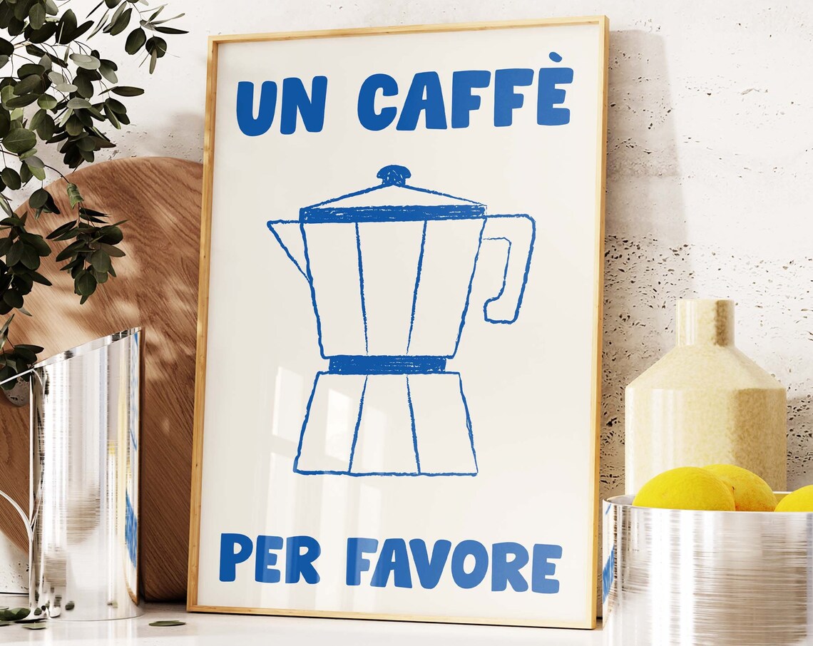 Retro Caffe Moka Pot Coffee Art Print, Italian