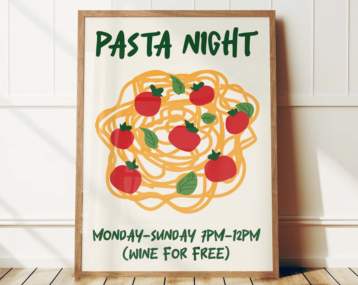 Pasta Night Retro Italian Food Art Print - Image 4