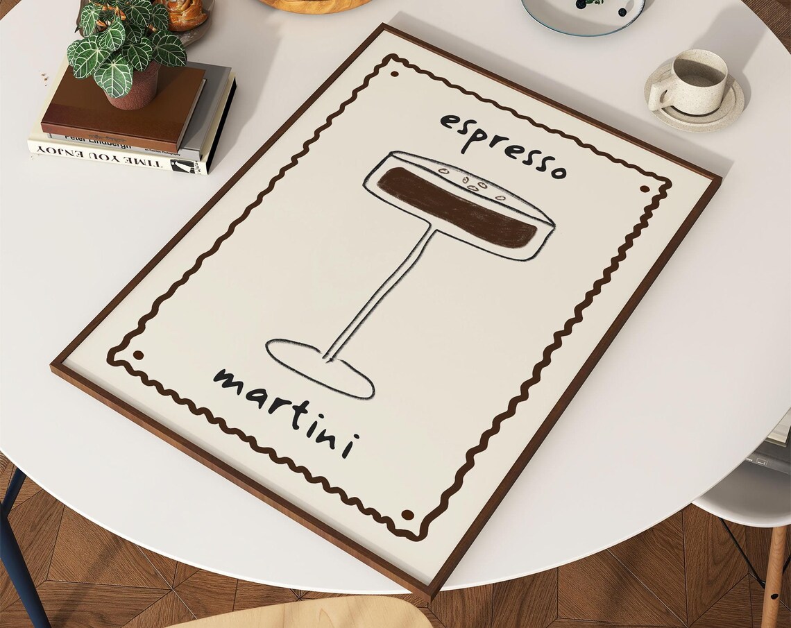 Espresso Martini Hand Drawn Wavy Border Cocktail Minimal Art Poster