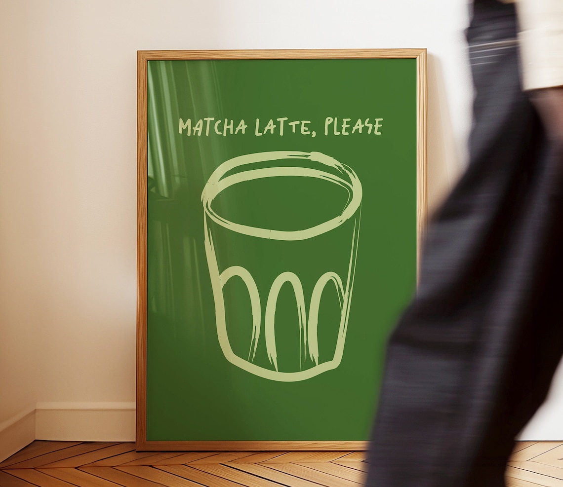 Matcha Latte Print, Modern Kitchen Maximalist Poster