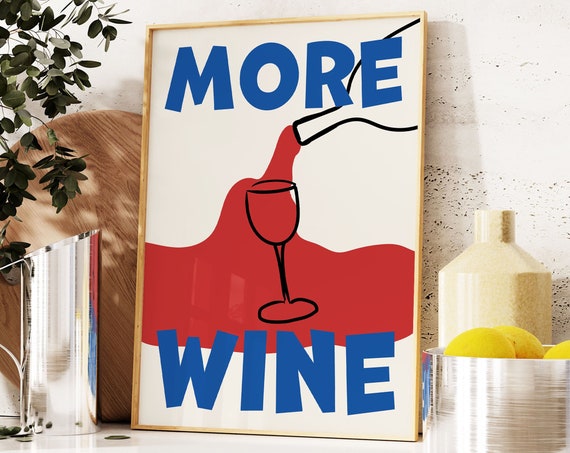 More Wine Retro Print, Mid-Century Kitchen Poster