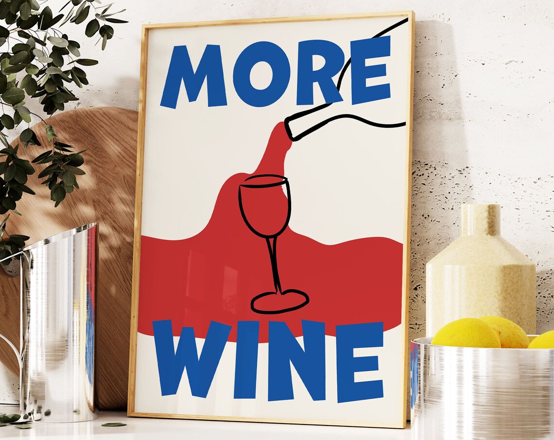 More Wine Retro Print, Mid-Century Kitchen Poster