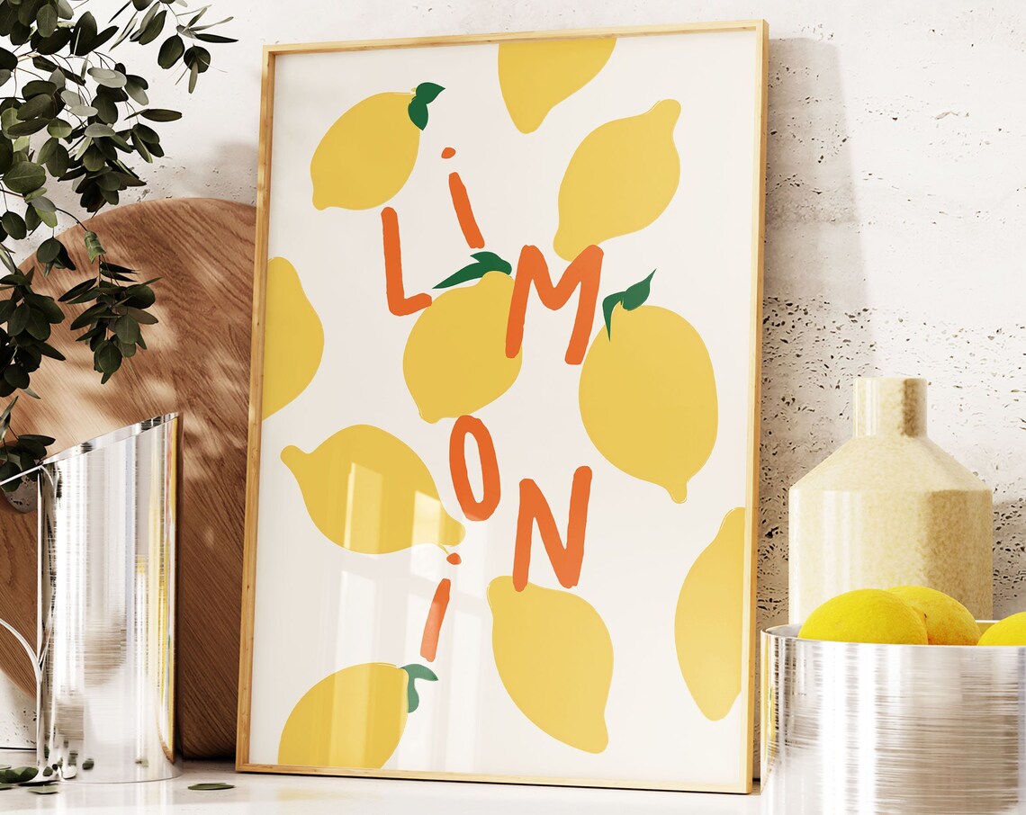 Lemons Art Print, Amalfi Italy Retro Kitchen Decor