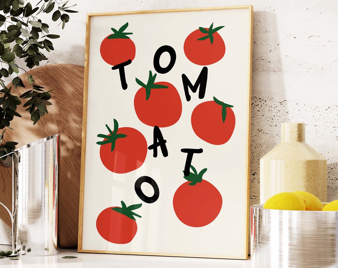 Tomato Typography Red Illustration Retro Kitchen Food Art Poster