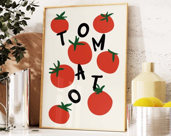 Retro Tomato Print Trendy Tomato Poster Vegetable Art Print Modern Kitchen Print Food Illustration Fruit Market Print Hand Drawn Art