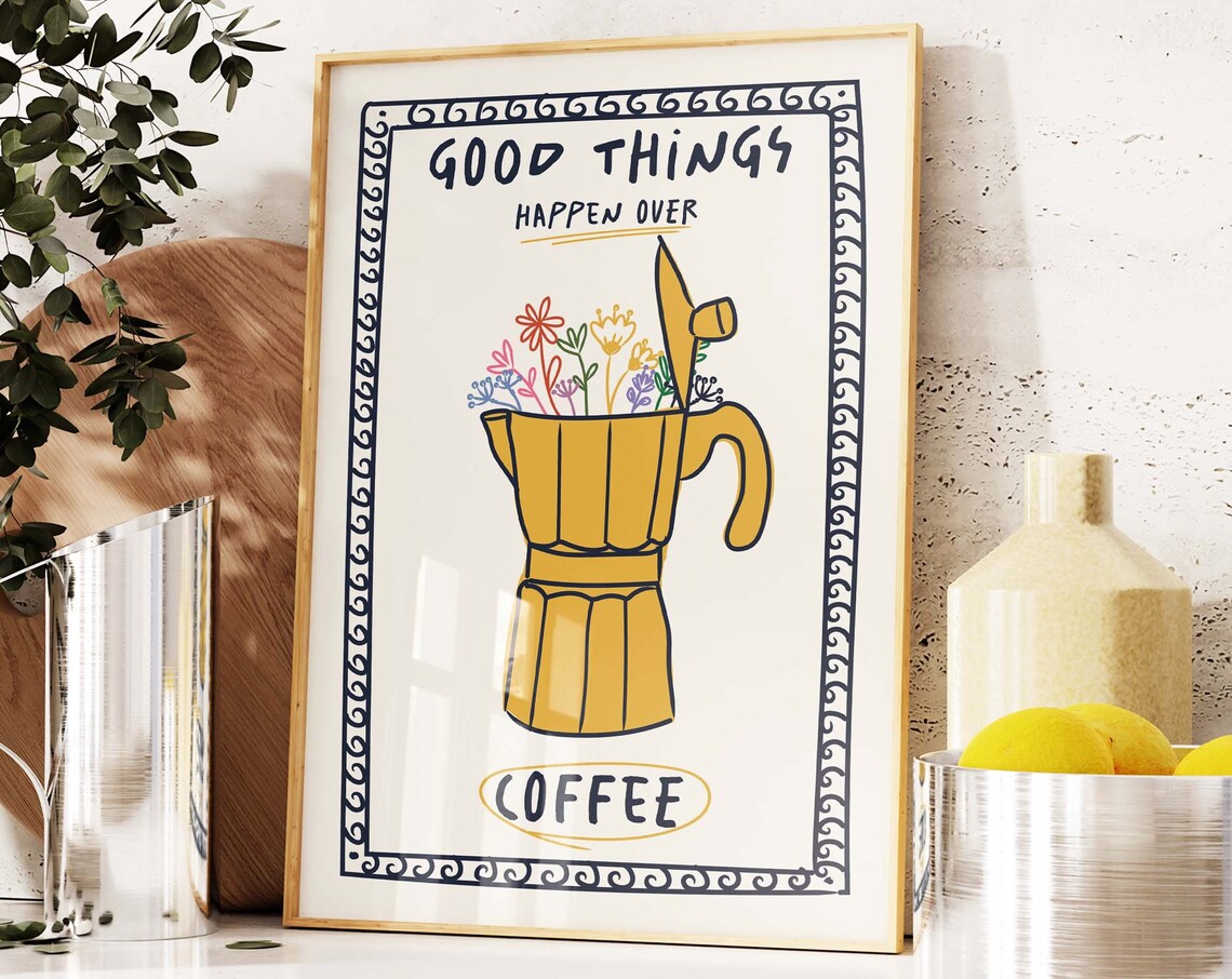 Retro Coffee Print, Vintage Coffee Bar Kitchen Art