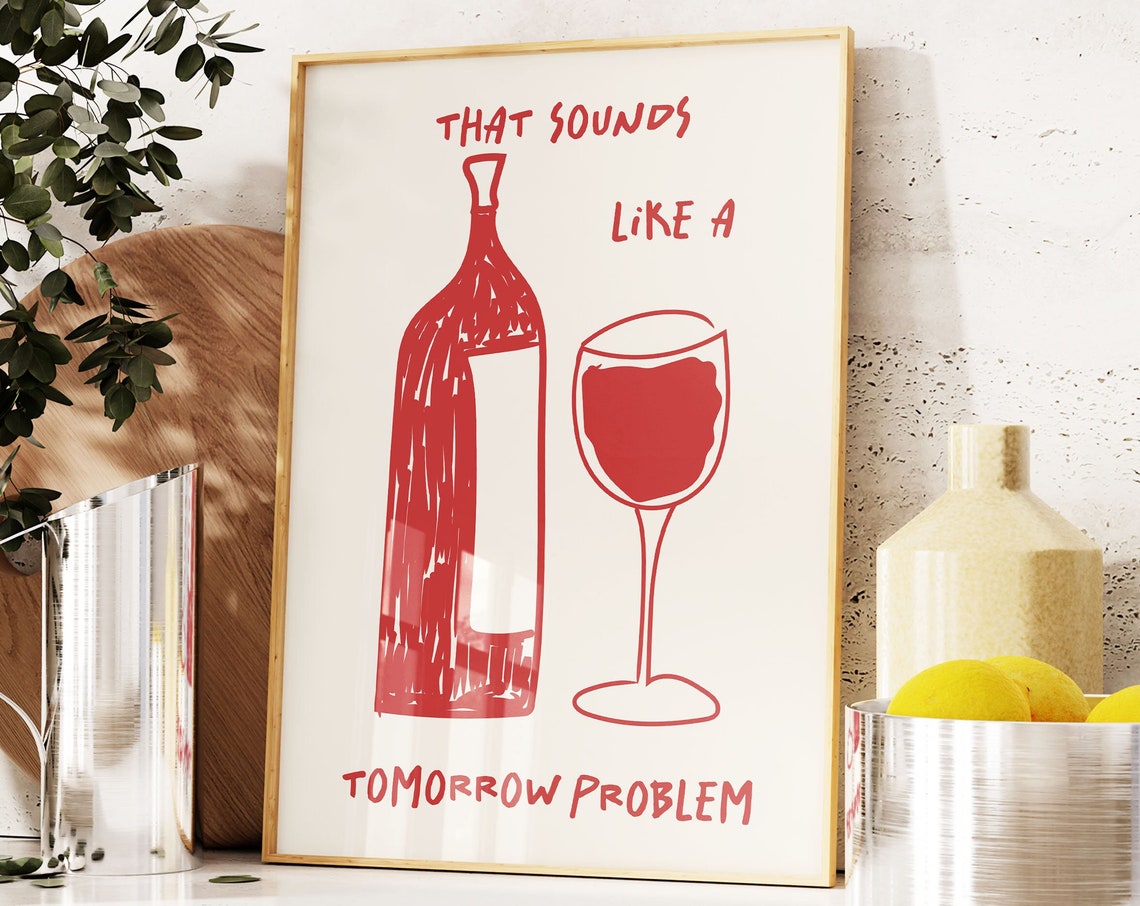 Retro Wine Print Vintage Wine Print Mid Century Modern Print Kitchen Wall Gallery Decor Funny Alcohol Print Wine Glass Print