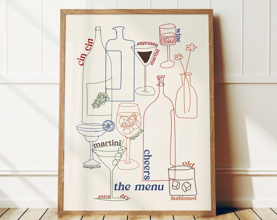 Cocktail Menu Retro Mid-Century Travel Poster