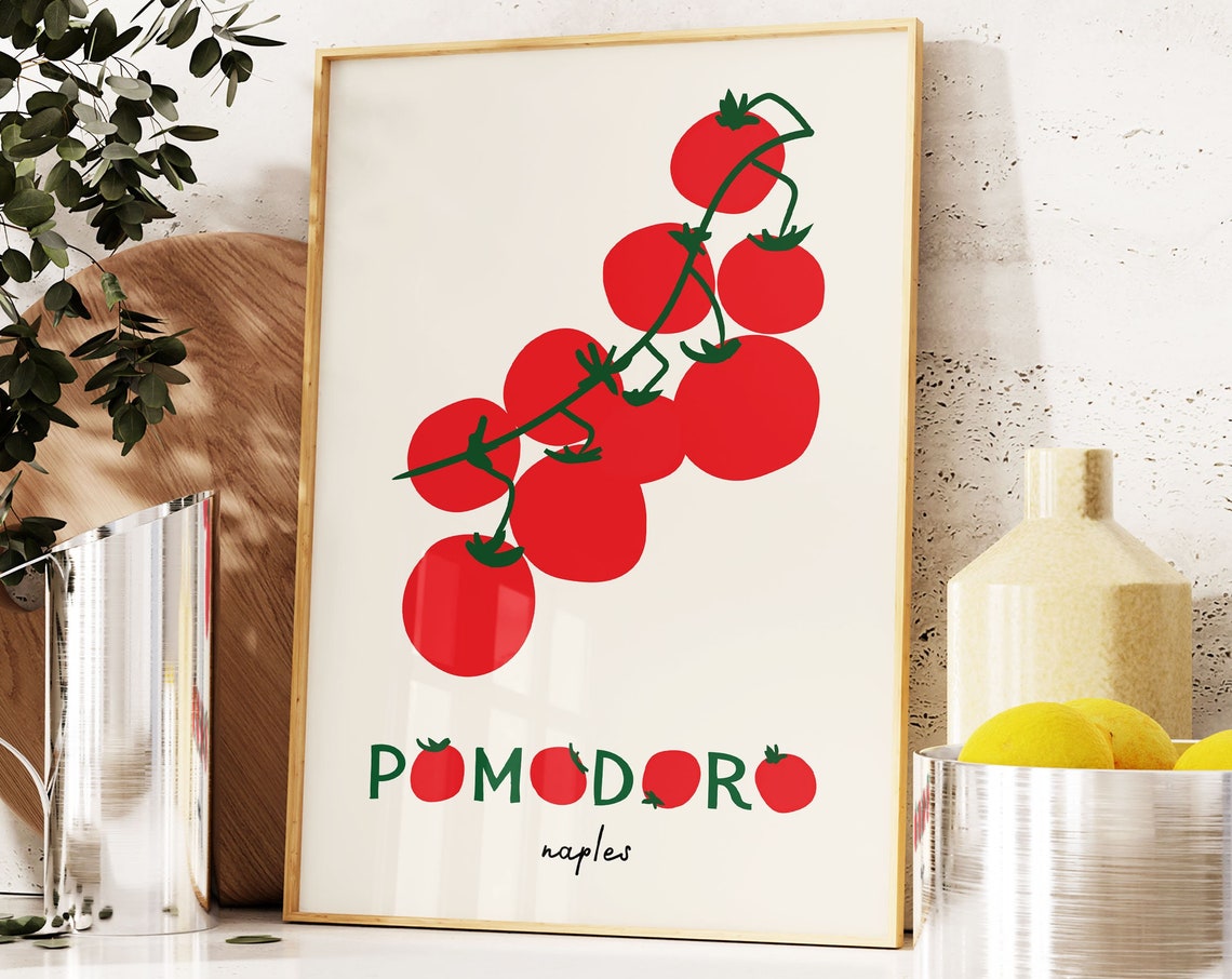 Pomodoro Naples Tomato Vine Retro Illustration Kitchen Art Poster