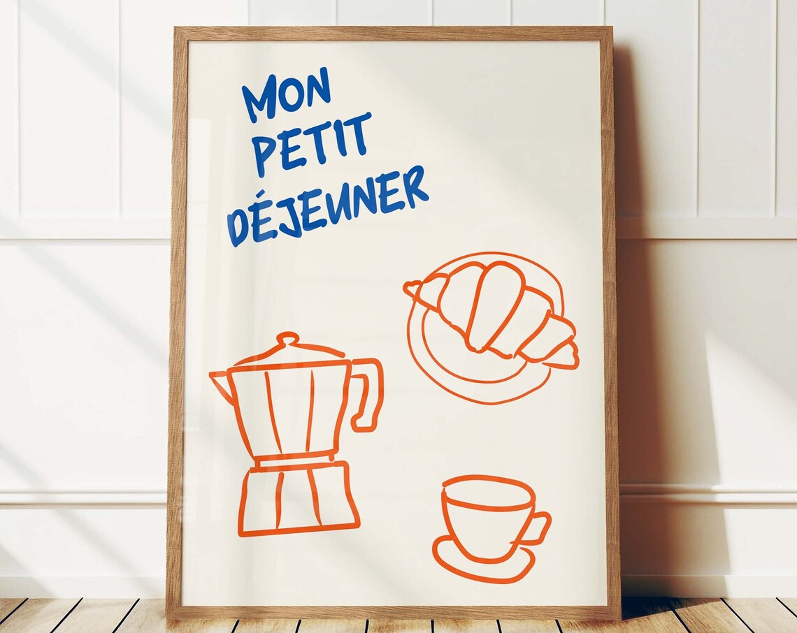 Mon Petit Dejeuner French Breakfast Coffee Croissant Art Poster