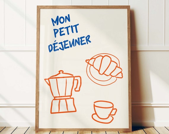 Coffee And Croissant Retro Food Print Breakfast Print French Croissant Poster Mid Century Modern Print Kitchen Art Typography Art Print