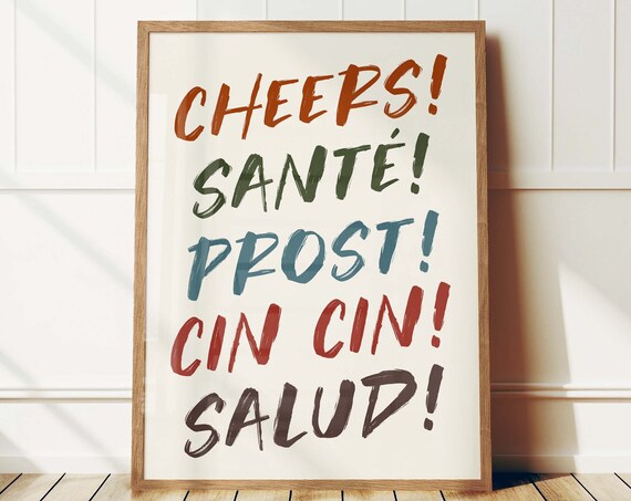 Cheers Sante Prost Cin Cin Salud Multicolor Bar Cart Typography Print
