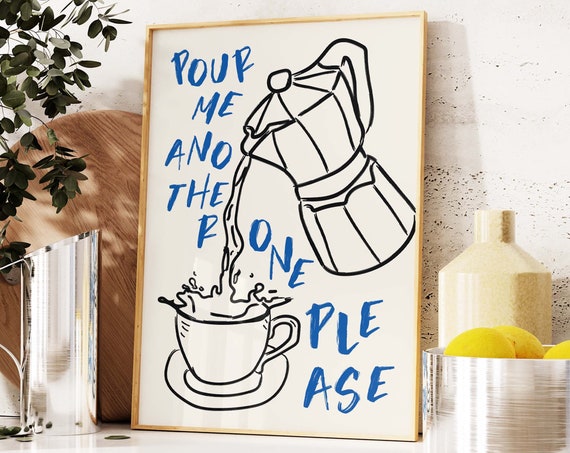 Retro Coffee Print Moka Pot Print Coffee Sketch Maximalist Kitchen Print Coffee Lover Gift Hand Drawn Art Coffee Lover Poster