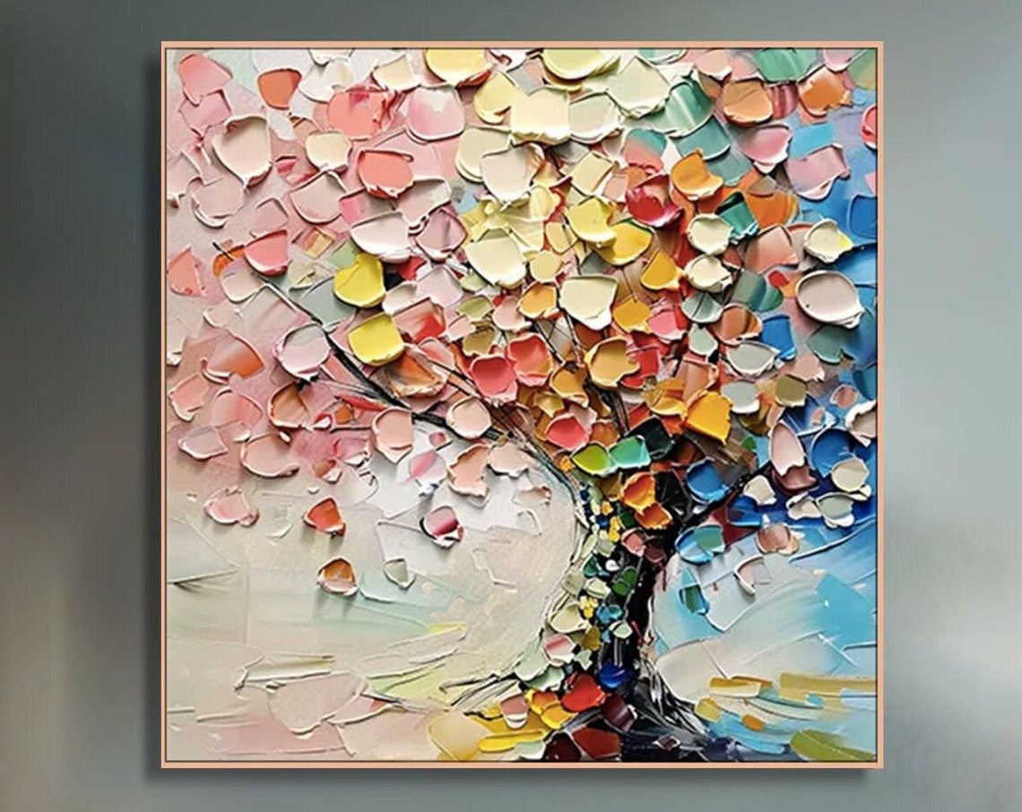 Colorful Abstract Tree Pink Yellow Orange Palette Knife Poster